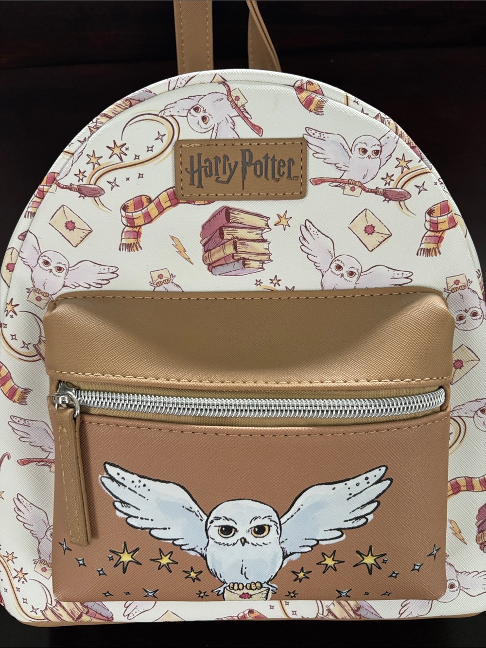 Harry Potter Tan & Cream Owl Print Mini Backpack